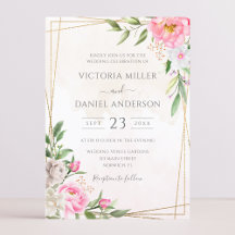 Mariage géométrique floral aquarelle rose or