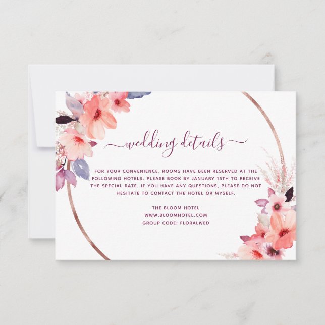 Invitation Mariage géométrique Floral de l'aquarelle Bourgogn (Devant)