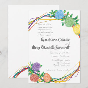 Invitation Mariage géométrique floral moderne arc-en-ciel