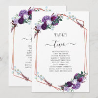 Mariage géométrique floral pourpre Numéros de tabl