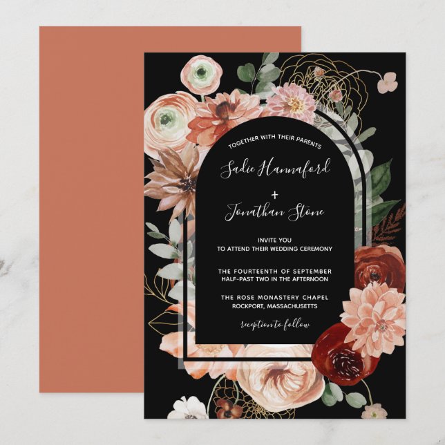 Invitation Mariage géométrique floral rose rose vif Inv (Devant / Derrière)