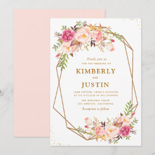 Invitation mariage géométrique floral rose roux romantique