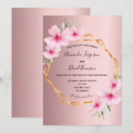 Invitation Mariage géométrique floral rose vif