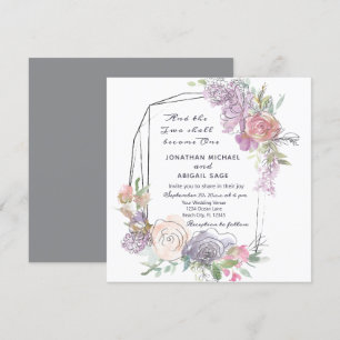 Invitation Mariage géométrique floral violet rose pâle