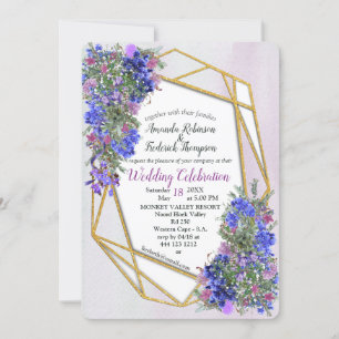 Invitation Mariage géométrique Gold & Lavender Flowers