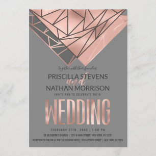 Invitation Mariage géométrique Gray Gold Rose Rose moderne