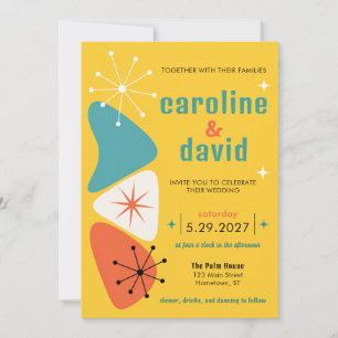 Invitation Mariage Géométrique Jaune Moderne du Milieu du Siè