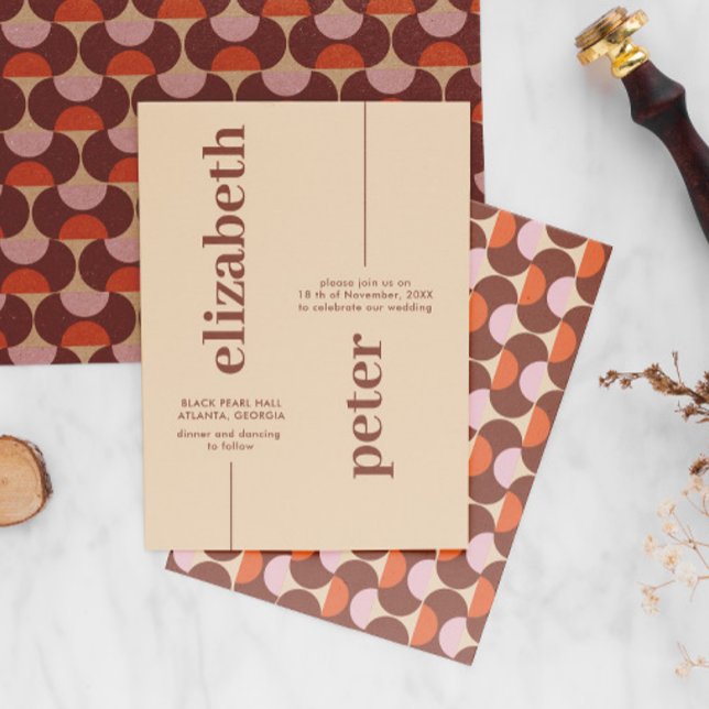 Invitation Mariage géométrique les années 70 rétro Brown supe (Créateur téléchargé)