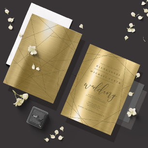 Invitation Mariage Géométrique Métallique Or ID648