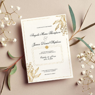 Invitation Mariage géométrique minimaliste de fleurs d'or bla