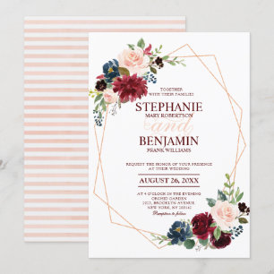 Invitation Mariage géométrique moderne Floral de la Marine Ro