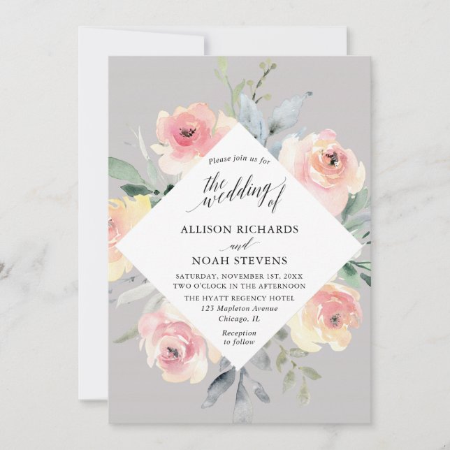 Invitation Mariage géométrique moderne gris rose (Devant)