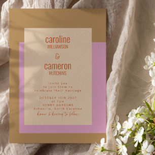 Invitation Mariage géométrique moderne Lilac Gold Terracotta