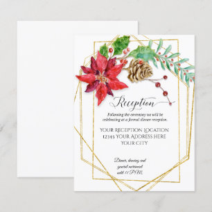Invitation Mariage géométrique moderne Noël Rouge Floral Or