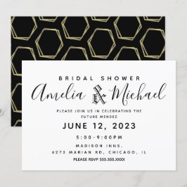 Invitation Mariage géométrique moderne or et noir