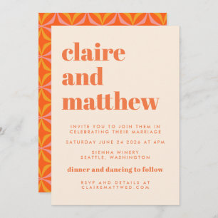 Invitation Mariage géométrique moderne Orange Rétro Tout en u