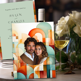 Invitation Mariage Géométrique Orange Bleu Pêche Turquoise