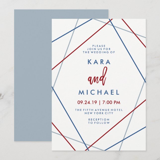 Invitation Mariage géométrique patriotique moderne de (Devant / Derrière)