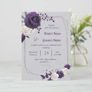 Invitation mariage géométrique pourpre et poussiéreux