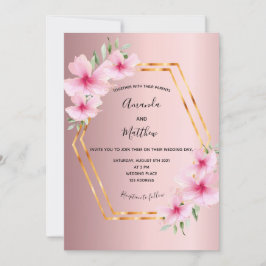 Invitation Mariage géométrique rose florale or