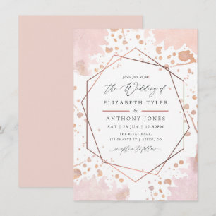Invitation Mariage géométrique rose or et rose pâle
