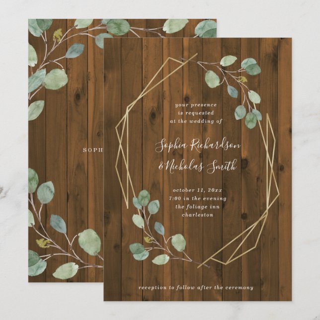 Invitation Mariage géométrique rustique de la verdure | (Devant / Derrière)