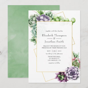 Invitation Mariage géométrique Succulent aquarelle
