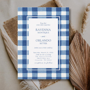 Invitation Mariage Gingham à carreaux Bleu Bébé et Navy Class