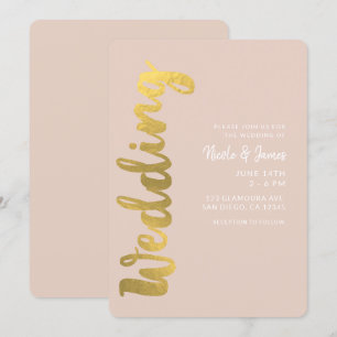 Invitation Mariage Glam Beige Moderne Pailleté Faux Doré