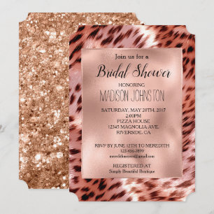 Invitation Mariage Glam Rose Gold Léopard Fête de Mariage
