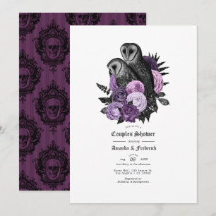 Invitation Mariage Glamour Violet Hiboux Gothique Couple Ente
