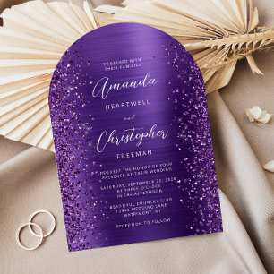 Invitation Mariage Glitter Métal Brossé Violet en Arche