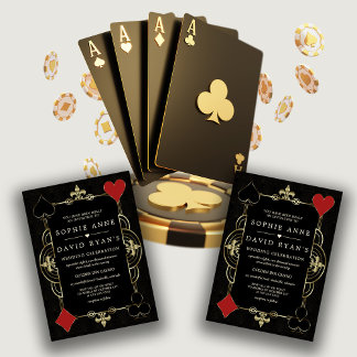 Invitation Mariage Gold Black Art Déco Casino Vegas Poker