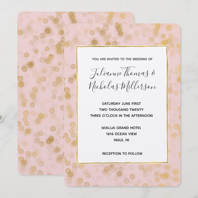 Invitation Mariage Gold Blush Pink Confetti Invite (Devant / Derrière)