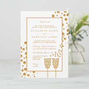 Invitation Mariage Gold Champagne Bubbles