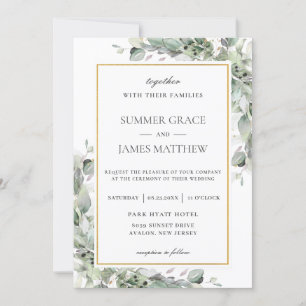 Invitation Mariage Gold Sage Green Foliage