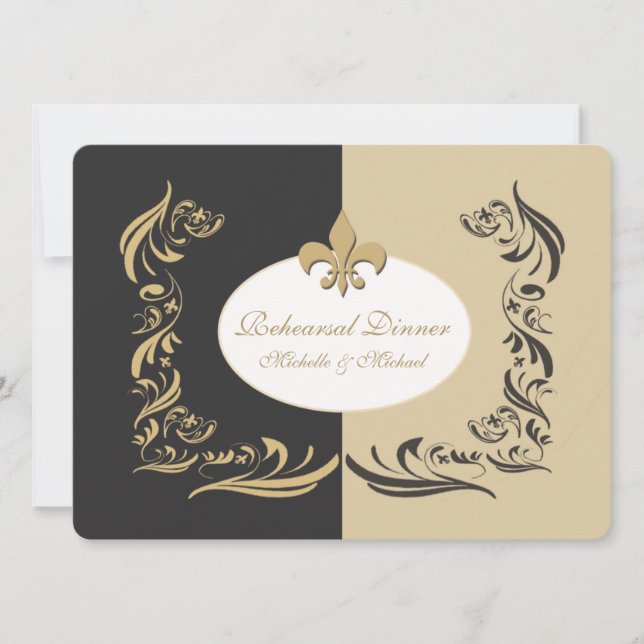 Invitation Mariage Gold Sand and Black Fleur de Lis (Devant)