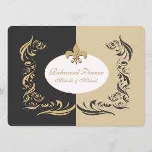 Invitation Mariage Gold Sand and Black Fleur de Lis