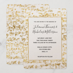 Invitation Mariage Gold White Hearts