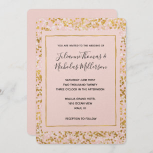 Invitation Mariage Gold White Pink Confetti Invite