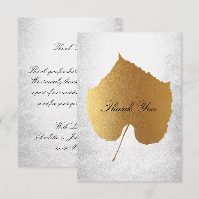 Invitation Mariage Golden Leaf Merci d'argent (Devant / Derrière)