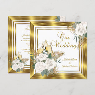 Invitation Mariage Golden White Rose Champagne Gold
