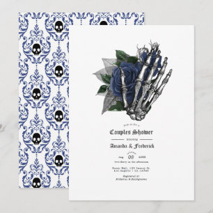 Invitation Mariage gothique à crâne floral bleu marine pour c