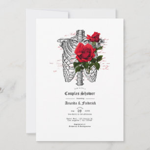 Invitation Mariage gothique à crâne floral rouge et noir pour