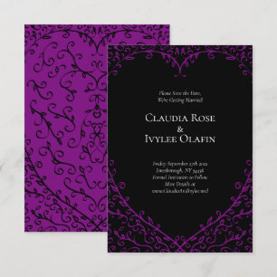 Invitation Mariage gothique au coeur mauve et noir Enregistre