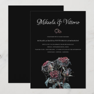 Invitation Mariage gothique avec des roses rouges maussades e