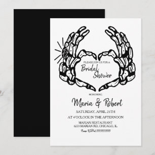 Invitation Mariage gothique avec main de squelette cœur noir