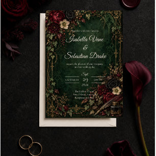 Invitation Mariage gothique botanique lunatique