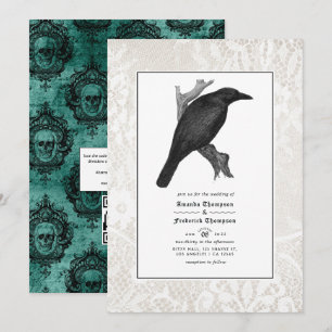 Invitation Mariage gothique corbeau et dentelle