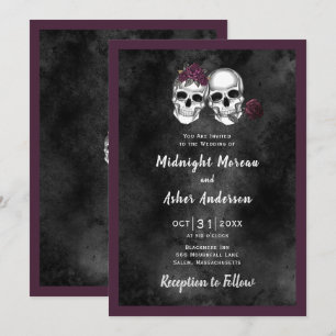 Invitation Mariage gothique de crânes de squelette et de rose